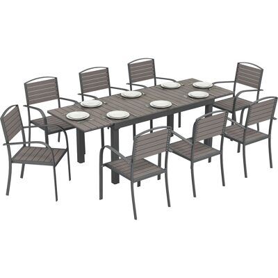 Outsunny Conjunto De Mesa Y Sillas Jardín De 9 Piezas, Con Mesa Extensible, Marco De Aluminio, 8 Sillas, Tablero De Lamas De Madera Plástica, Gris Outsunny Conjunto De Mesa Y Sillas Jardín De 9 Piezas, Con Mesa Extensible, Marco De Aluminio, 8 Sillas, Tablero De Lamas De Madera Plástica, Gris