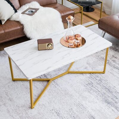 Mesa Baja Moderna, Mesas De Centro Mesita Rectangular De Sofá Con Superficie En Falso Mármol Patas Doradas Forma De Y - Costway Mesa Baja Moderna, Mesas De Centro Mesita Rectangular De Sofá Con Superficie En Falso Mármol Patas Doradas Forma De Y - Costway