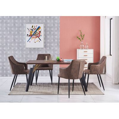 LIFE INTERIORS Juego De Comedor Cosmo Lux Zarah: Mesa De Comedor De Madera De Nogal Y Juego De 4 Sillas De Comedor De Cuero Marrón - Comedor Cocina LIFE INTERIORS Juego De Comedor Cosmo Lux Zarah: Mesa De Comedor De Madera De Nogal Y Juego De 4 Sillas De Comedor De Cuero Marrón - Comedor Cocina