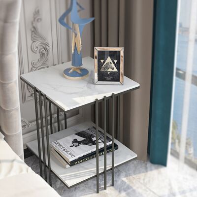 UNHO Mesa Auxiliar De Mármol Mesita De Café Dorado De Estilo Nórdica Para Salón Dormitorio Balcón, Negro UNHO Mesa Auxiliar De Mármol Mesita De Café Dorado De Estilo Nórdica Para Salón Dormitorio Balcón, Negro
