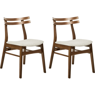 BELIANI Conjunto De 2 Sillas De Comedor Retro Sin Reposabrazos Asiento De Tela Beige Estructura De Madera Maciza Oscura Cynthiana BELIANI Conjunto De 2 Sillas De Comedor Retro Sin Reposabrazos Asiento De Tela Beige Estructura De Madera Maciza Oscura Cynthiana