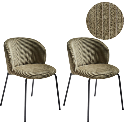 Beliani - Conjunto De 2 Sillas De Comedor Patas De Hierro Tapicería De Pana Con Respaldo Redondeado Verde Oliva Miles Beliani - Conjunto De 2 Sillas De Comedor Patas De Hierro Tapicería De Pana Con Respaldo Redondeado Verde Oliva Miles