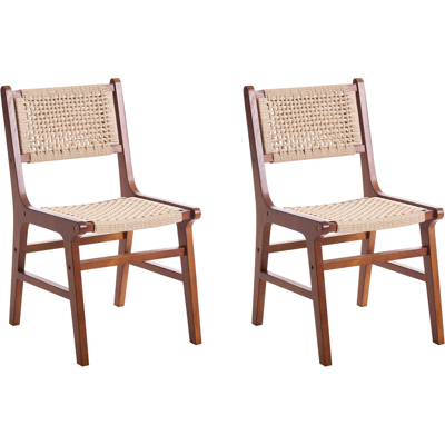 BELIANI Conjunto De 2 Sillas De Comedor Estructura De Madera De Caucho Asiento Y Respaldo De Cuerda De Papel Comedor Boho Marrón Y Beige Ozella BELIANI Conjunto De 2 Sillas De Comedor Estructura De Madera De Caucho Asiento Y Respaldo De Cuerda De Papel Comedor Boho Marrón Y Beige Ozella