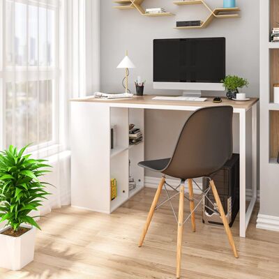 WOLTU - Escritorio de oficina Mesa para ordenador con estantería Porta PC - Madera+Blanco - Madera Metálica - Desk WOLTU - Escritorio de oficina Mesa para ordenador con estantería Porta PC - Madera+Blanco - Madera Metálica - Desk