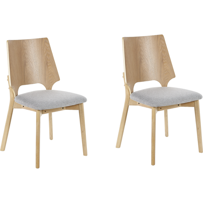 Beliani - Conjunto De 2 Sillas De Poliéster Madera De Caucho Gris Claro Madera Clara Abee Beliani - Conjunto De 2 Sillas De Poliéster Madera De Caucho Gris Claro Madera Clara Abee
