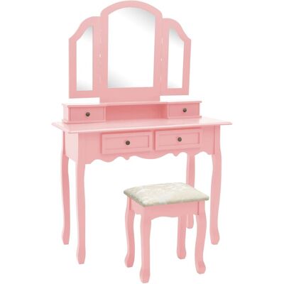 Conjunto de tocador rosa vidaXL con taburete - 100x40x146 cm en madera de paulownia Conjunto de tocador rosa vidaXL con taburete - 100x40x146 cm en madera de paulownia
