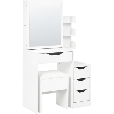 BELIANI Tocador Con Espejo Y Taburete Escritorio Decorativo De Mdf Con 4 Cajones Y 3 Estantes Blanco Gatineau BELIANI Tocador Con Espejo Y Taburete Escritorio Decorativo De Mdf Con 4 Cajones Y 3 Estantes Blanco Gatineau