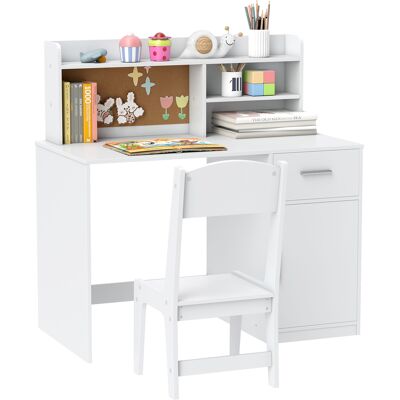 JHY DESIGN Escritorio Infantil Con Silla, Mesa Y Silla Infantil, Cajón, Armario, Compartimentos Abiertos, Tablero De Corcho, Blanco JHY DESIGN Escritorio Infantil Con Silla, Mesa Y Silla Infantil, Cajón, Armario, Compartimentos Abiertos, Tablero De Corcho, Blanco