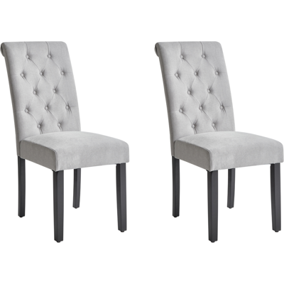 BELIANI Conjunto De 2 Sillas De Comedor Tapizadas En Tela Gris Glam Diseño Moderno Patas De Madera Negras Velva BELIANI Conjunto De 2 Sillas De Comedor Tapizadas En Tela Gris Glam Diseño Moderno Patas De Madera Negras Velva