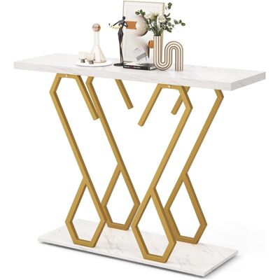 Costway - Mesa De Entrada De Mármol Artifical, Mesa Consola Moderna Blanca Con Tablero De Mármol Artificial Y Marco De Metal, Mesa Auxiliar Para Detrás Del Sofá, Mesa Larga Blanca Y Dorada Costway - Mesa De Entrada De Mármol Artifical, Mesa Consola Moderna Blanca Con Tablero De Mármol Artificial Y Marco De Metal, Mesa Auxiliar Para Detrás Del Sofá, Mesa Larga Blanca Y Dorada