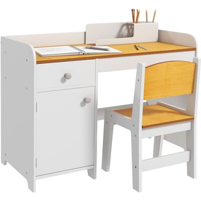 OEM Escritorio Para Niños Con Silla Conjunto De Escritorio De 2 Piezas Con Cajón Y Armario Blanco Y Natural OEM Escritorio Para Niños Con Silla Conjunto De Escritorio De 2 Piezas Con Cajón Y Armario Blanco Y Natural