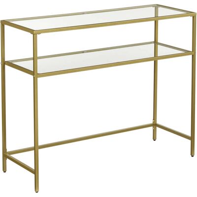 HELLOSHOP26 Mesa Consola Mesa De Entrada Mesa Auxiliar Tablero De Cristal Templado Marco De Metal 2 Niveles Patas Ajustables 100 Cm Para Salón Recibidor Pasillo Dorado 120002976 HELLOSHOP26 Mesa Consola Mesa De Entrada Mesa Auxiliar Tablero De Cristal Templado Marco De Metal 2 Niveles Patas Ajustables 100 Cm Para Salón Recibidor Pasillo Dorado 120002976
