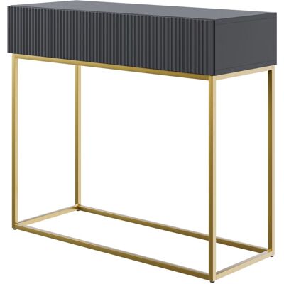 Selsey Veldio - Mesa Consola Con Cajón, Negra Con Patas De Metal Dorado, 90 Cm Selsey Veldio - Mesa Consola Con Cajón, Negra Con Patas De Metal Dorado, 90 Cm
