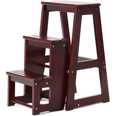 Costway - Escalera Silla De Madera Plegable Multifunción Escalera Banqueta Taburete Estantería Escalón Para Baño Hogar Decoración (marrón Oscuro) Costway - Escalera Silla De Madera Plegable Multifunción Escalera Banqueta Taburete Estantería Escalón Para Baño Hogar Decoración (marrón Oscuro)
