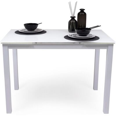 HOMELY Mesa De Cocina Extensible Paris White Sobre De Cristal Y Estructura En Metal Blanco 110/170x70cm HOMELY Mesa De Cocina Extensible Paris White Sobre De Cristal Y Estructura En Metal Blanco 110/170x70cm