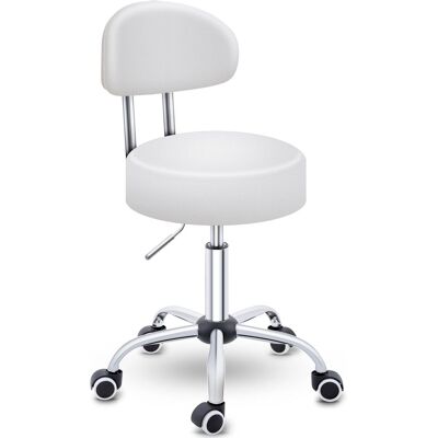 Tresko Taburete Rodante Blanco Con Respaldo, Taburete De Trabajo, Taburete Giratorio, Taburete Cosmético, Taburete De Práctica. Tresko Taburete Rodante Blanco Con Respaldo, Taburete De Trabajo, Taburete Giratorio, Taburete Cosmético, Taburete De Práctica.