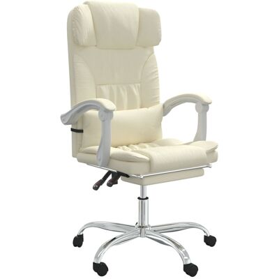 Silla De Oficina Reclinable Cuero Sintético Crema Vidaxl Silla De Oficina Reclinable Cuero Sintético Crema Vidaxl