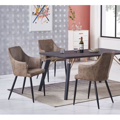 LIFE INTERIORS Juego De Comedor Cosmo Lux Zarah: Mesa De Comedor De Madera Negra Y Juego De 4 Sillas De Comedor De Cuero Marrón - Comedor Cocina LIFE INTERIORS Juego De Comedor Cosmo Lux Zarah: Mesa De Comedor De Madera Negra Y Juego De 4 Sillas De Comedor De Cuero Marrón - Comedor Cocina