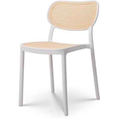 Silla de restaurante vintage blanca KOSMI con respaldo de caña Silla de restaurante vintage blanca KOSMI con respaldo de caña