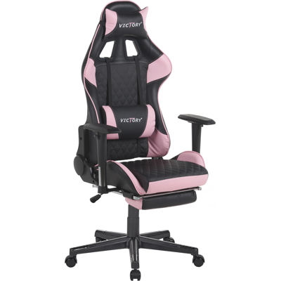 BELIANI Silla De Oficina De Piel Sintética Negro Rosa 126 - 136 Cm Gaming Reposabrazos Giratorios Reposapiés Ajustable Altura Moderno Victory BELIANI Silla De Oficina De Piel Sintética Negro Rosa 126 - 136 Cm Gaming Reposabrazos Giratorios Reposapiés Ajustable Altura Moderno Victory