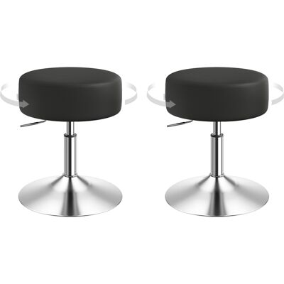 Juego De 2 Taburetes De Bar Sin Respaldo, Asiento De Piel Sintética, Altura Regulable, Color Negro - Woltu Juego De 2 Taburetes De Bar Sin Respaldo, Asiento De Piel Sintética, Altura Regulable, Color Negro - Woltu