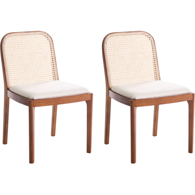 BELIANI Conjunto De 2 Sillas De Comedor Trenza Vienesa Respaldo De Ratán Asiento De Poliéster Estructura De Madera De Caucho Sin Reposabrazos Marrón Edina BELIANI Conjunto De 2 Sillas De Comedor Trenza Vienesa Respaldo De Ratán Asiento De Poliéster Estructura De Madera De Caucho Sin Reposabrazos Marrón Edina