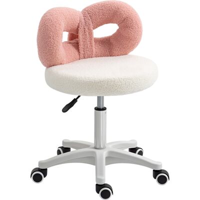 JHY DESIGN Taburete Con Ruedas Y Respaldo Regulable En Altura (63-77 Cm), Tapizado En Tela Sherpa Blanca Y Rosa. JHY DESIGN Taburete Con Ruedas Y Respaldo Regulable En Altura (63-77 Cm), Tapizado En Tela Sherpa Blanca Y Rosa.