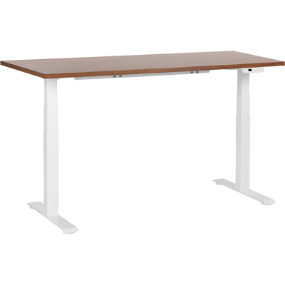 Beliani - Escritorio De Altura Regulable Eléctrico Oficina Moderna Patas Cuadradas 160 X 72 Cm Tablero Madera Oscura Soporte De Acero Blanco Destines Beliani - Escritorio De Altura Regulable Eléctrico Oficina Moderna Patas Cuadradas 160 X 72 Cm Tablero Madera Oscura Soporte De Acero Blanco Destines