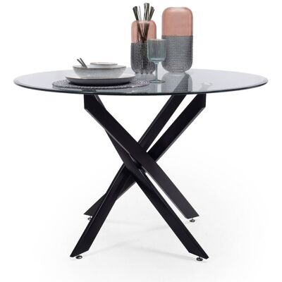 Homely - Mesa De Comedor Redonda Black Dalila Cristal Templado Y Estructura Metálica En Acabado Color Negro De 110x73 Cm Homely - Mesa De Comedor Redonda Black Dalila Cristal Templado Y Estructura Metálica En Acabado Color Negro De 110x73 Cm