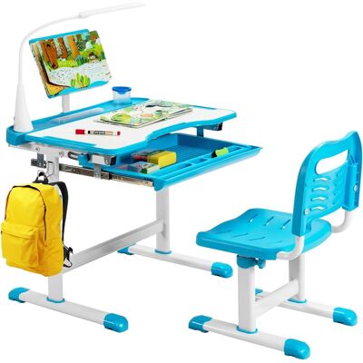 Costway - Set Escritorio Y Silla Para Niños Altura Regulable Mesa Para Estudiar Y Silla Con Atril Para Libros (azul) Costway - Set Escritorio Y Silla Para Niños Altura Regulable Mesa Para Estudiar Y Silla Con Atril Para Libros (azul)