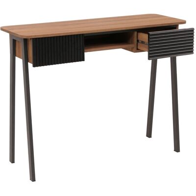 DÉCOSHOP26 Escritorio Consola Con 2 Cajones Y Compartimento Abierto Frentes Estructurados 88x110x40 Cm Mdf Revestido De Melamina Natural Y Metal 040009203 DÉCOSHOP26 Escritorio Consola Con 2 Cajones Y Compartimento Abierto Frentes Estructurados 88x110x40 Cm Mdf Revestido De Melamina Natural Y Metal 040009203