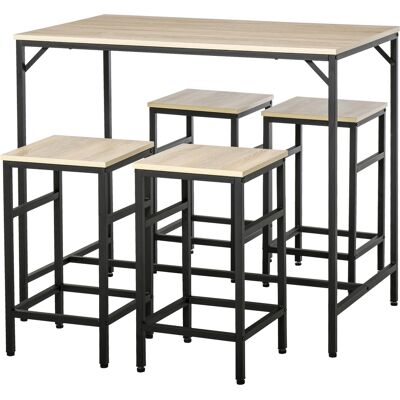 Conjunto de Barra Homcom - Estilo Industrial 1 Mesa 4 Taburetes Negro Madera Conjunto de Barra Homcom - Estilo Industrial 1 Mesa 4 Taburetes Negro Madera