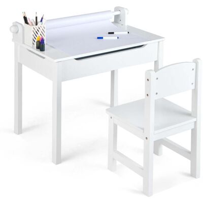 HELLOSHOP26 Escritorio De Actividades Infantil Con Silla Ergonómica 60 X 40 X 58 Cm Espacio De Almacenamiento Seguro Madera Blanca Moderna 200019579 HELLOSHOP26 Escritorio De Actividades Infantil Con Silla Ergonómica 60 X 40 X 58 Cm Espacio De Almacenamiento Seguro Madera Blanca Moderna 200019579