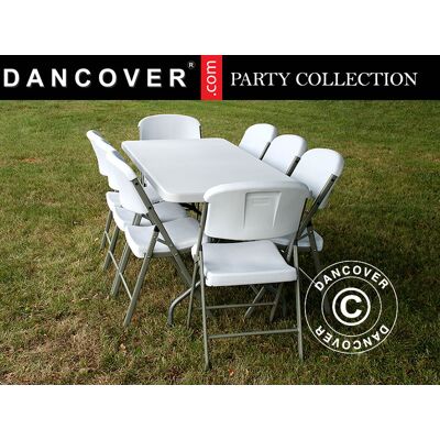 Conjunto Para Fiesta, 1 Mesa Plegable (180cm) + 8 Sillas, Gris Claro/blanco - Dancover Conjunto Para Fiesta, 1 Mesa Plegable (180cm) + 8 Sillas, Gris Claro/blanco - Dancover