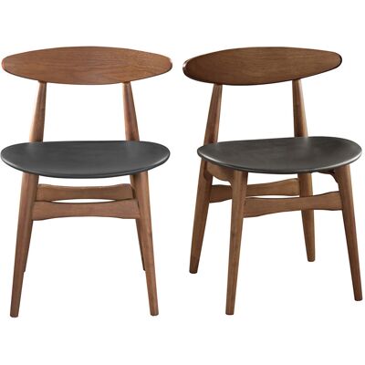MILIBOO Silla Madera Oscura Y Pu Negro Escandinavo Japonés (lote De 2) Walford MILIBOO Silla Madera Oscura Y Pu Negro Escandinavo Japonés (lote De 2) Walford