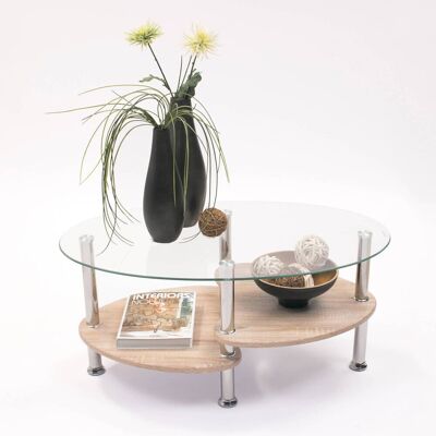 Homely - Mesa De Centro Ainara Roble Tapa De Cristal Y Revistero De Madera Homely - Mesa De Centro Ainara Roble Tapa De Cristal Y Revistero De Madera