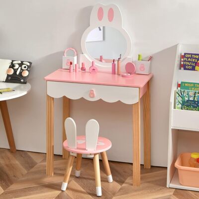 Costway - Kids Vanity Desk Set - Pink - Drawer - Vanity Set Costway - Kids Vanity Desk Set - Pink - Drawer - Vanity Set