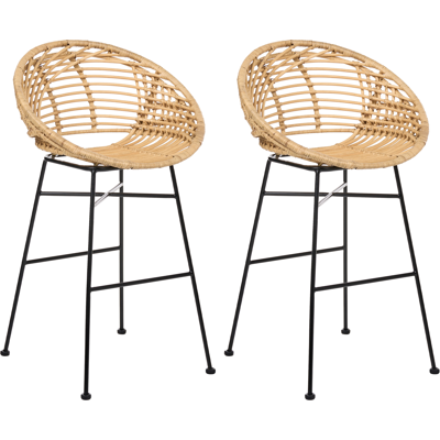 BELIANI Conjunto De 2 Sillas De Bar Industrial Boho De Ratán Comedor Cocina Patas De Hierro Natural Windom BELIANI Conjunto De 2 Sillas De Bar Industrial Boho De Ratán Comedor Cocina Patas De Hierro Natural Windom