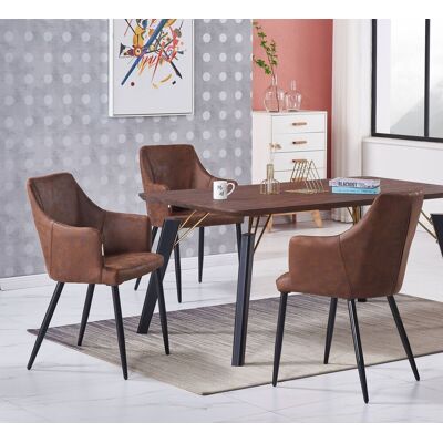 LIFE INTERIORS Juego De Comedor Cosmo Lux Zarah: Mesa De Comedor De Madera De Nogal Y Juego De 4 Sillas De Comedor De Cuero Marrón - Comedor Cocina LIFE INTERIORS Juego De Comedor Cosmo Lux Zarah: Mesa De Comedor De Madera De Nogal Y Juego De 4 Sillas De Comedor De Cuero Marrón - Comedor Cocina