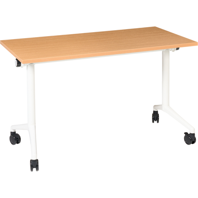 BELIANI Escritorio Rectangular Moderno Plegable Con Ruedas Mesa Móvil Portátil 120 X 60 Cm Estructura De Metal Marrón Y Blanco Cavi BELIANI Escritorio Rectangular Moderno Plegable Con Ruedas Mesa Móvil Portátil 120 X 60 Cm Estructura De Metal Marrón Y Blanco Cavi