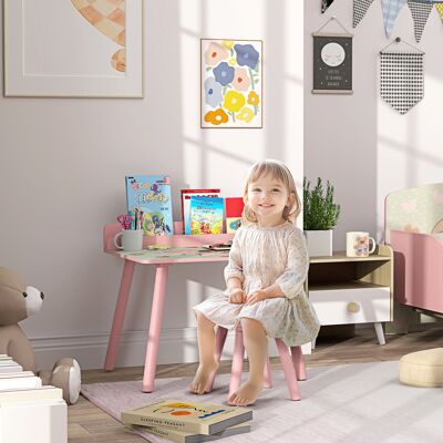 TORMATOR Mesa Infantil Con Silla Y Estante Para Libros Escritorio Para Niños De +3 Años Para Sala De Juegos Rosa TORMATOR Mesa Infantil Con Silla Y Estante Para Libros Escritorio Para Niños De +3 Años Para Sala De Juegos Rosa