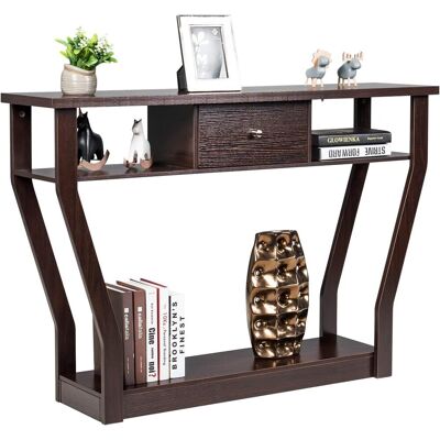 Mesa Consola Mesa De Salón Con Cajón Y Estantes Escritorio Para Entrada Sala De Estar Dormitorio Oficina Marrón - Costway Mesa Consola Mesa De Salón Con Cajón Y Estantes Escritorio Para Entrada Sala De Estar Dormitorio Oficina Marrón - Costway