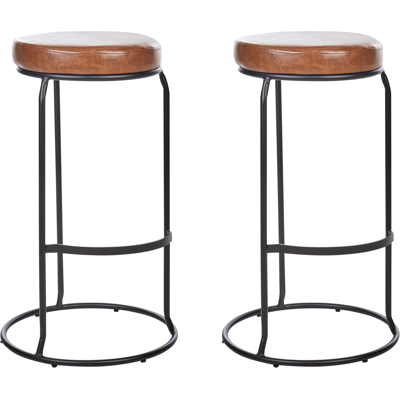 BELIANI Conjunto De 2 Sillas De Bar De Piel Sintética Patas De Acero Negro Sin Reposabrazos Tapas De Patas Taburetes Comedor Marrón Milroy BELIANI Conjunto De 2 Sillas De Bar De Piel Sintética Patas De Acero Negro Sin Reposabrazos Tapas De Patas Taburetes Comedor Marrón Milroy