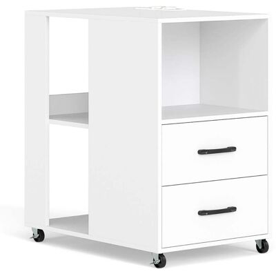 HELLOSHOP26 Mesa Auxiliar Con Ruedas De 60 X 40 X 65,5 Cm Con Estación De Carga Integrada Y Almacenamiento Versátil En Madera Blanca 200018582 HELLOSHOP26 Mesa Auxiliar Con Ruedas De 60 X 40 X 65,5 Cm Con Estación De Carga Integrada Y Almacenamiento Versátil En Madera Blanca 200018582