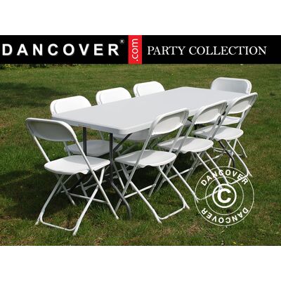 Conjunto Para Fiesta, 1 Mesa Plegable (180cm) + 8 Sillas, Gris Claro/blanco - Dancover Conjunto Para Fiesta, 1 Mesa Plegable (180cm) + 8 Sillas, Gris Claro/blanco - Dancover