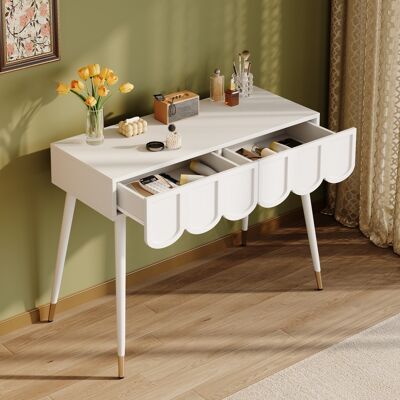 DREAMMESPACE Tocador Y Mesa De Maquillaje 100 X 40 X 76 Cm - 2 Cajones Con Diseño De Nubes, Patas De Metal, Escritorio Y Consola Moderna - Blanco, Mdf, Madera Y Metal DREAMMESPACE Tocador Y Mesa De Maquillaje 100 X 40 X 76 Cm - 2 Cajones Con Diseño De Nubes, Patas De Metal, Escritorio Y Consola Moderna - Blanco, Mdf, Madera Y Metal