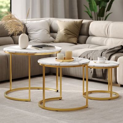 Conjunto De Mesas De Centro Montreal, Blanco/oro, 55 X 55 Cm 3 Partes, Vicco Conjunto De Mesas De Centro Montreal, Blanco/oro, 55 X 55 Cm 3 Partes, Vicco