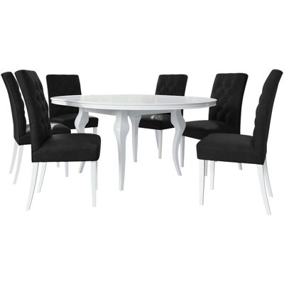 MIRJAN24 Conjunto De Mesas Y Sillas Para Comedor Racine 129, Blanco Brillante + Magic Velvet 2219, 76x0x0cm, Diámetro: 100, Número De Asientos: 6, Estilo: Contemporary MIRJAN24 Conjunto De Mesas Y Sillas Para Comedor Racine 129, Blanco Brillante + Magic Velvet 2219, 76x0x0cm, Diámetro: 100, Número De Asientos: 6, Estilo: Contemporary