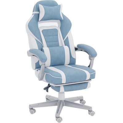 IROVAMI Silla Gaming Reclinable De Altura Regulable Con Reposapiés Retráctil, Soporte Lumbar Y Reposacabezas Extraíble - Azul IROVAMI Silla Gaming Reclinable De Altura Regulable Con Reposapiés Retráctil, Soporte Lumbar Y Reposacabezas Extraíble - Azul