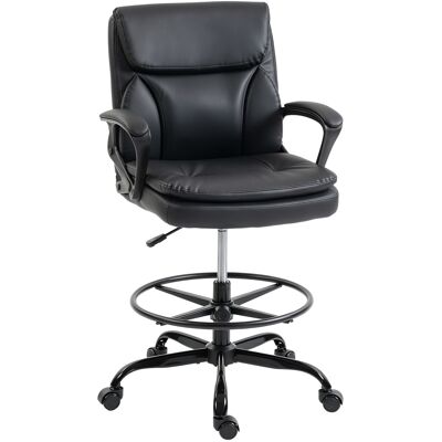 Homcom Silla De Escritorio Alta, Silla De Dibujo Ergonómica Con Reposapiés Ajustable, Altura Regulable, Ruedas Giratorias, Para Oficina, Negro Homcom Silla De Escritorio Alta, Silla De Dibujo Ergonómica Con Reposapiés Ajustable, Altura Regulable, Ruedas Giratorias, Para Oficina, Negro